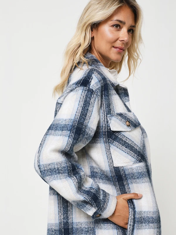 Veste Longue À Carreaux Style Surchemise - Bleu Marine 6 Veste Longue À Carreaux Style Surchemise - Bleu Marine – Image 4