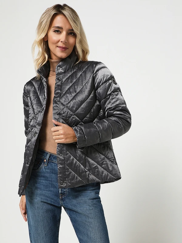 Doudoune En Tissu Satiné - Gris 3 Doudoune En Tissu Satiné - Gris