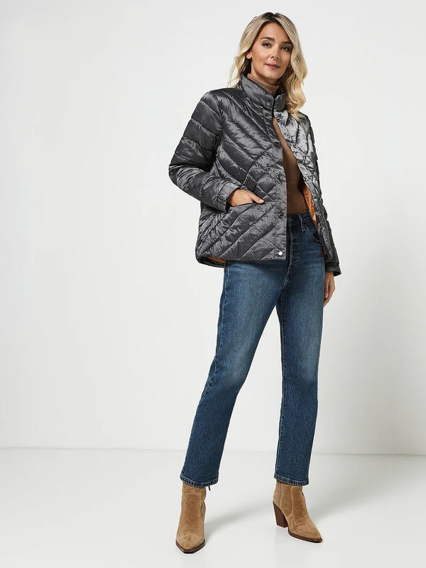 Doudoune En Tissu Satiné - Gris 5 Doudoune En Tissu Satiné - Gris – Image 3