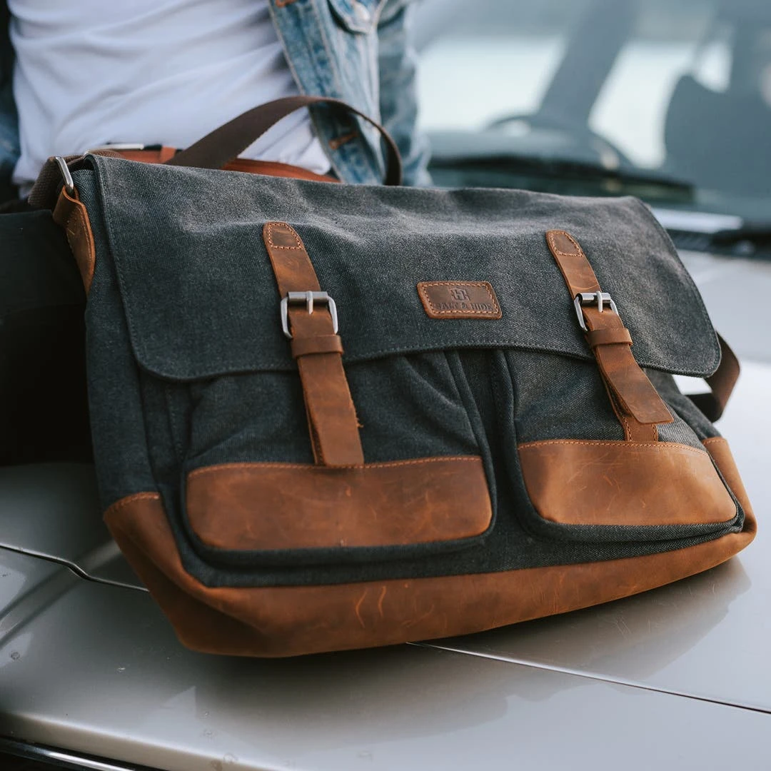 Salt & Hide Sac Spencer Gris Et Havane Pour Ordinateur Portable 4 Salt & Hide Sac Spencer Gris Et Havane Pour Ordinateur Portable – Image 3