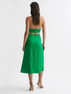 Reiss Green Maia Petite Fitted Halter Neck Midi Dress -castorama shop D89719s5