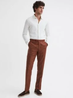 Reiss Tobacco Kin Slim Fit Linen Trousers