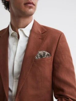 Reiss Tobacco Kin Slim Fit Single Breasted Linen Blazer -castorama shop D97894s4