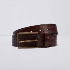 Ceinture En Cuir Marron Foncé Homme