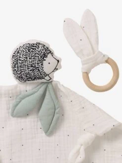 Doudou Carré En Coton Bio* Et Polyester + Hochet Rond LOVELY NATURE Blanc Moyen Uni Avec Decor - Vertbaudet -castorama shop doudou carre en coton bio et polyester hochet rond lovely nature 2
